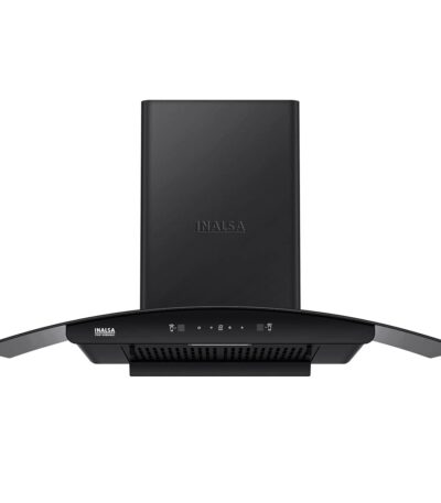 Inalsa Cooker Hood Curvv 90Bkmac | Chimney |Size : 90 cm I Air Flow: 1350m'/hr Metal Oil Collector Thermal Auto Clean Filterless Technology Black Powder Coated Finish Motion Sensor with Touch Control 3 Speed Control with Digital Display