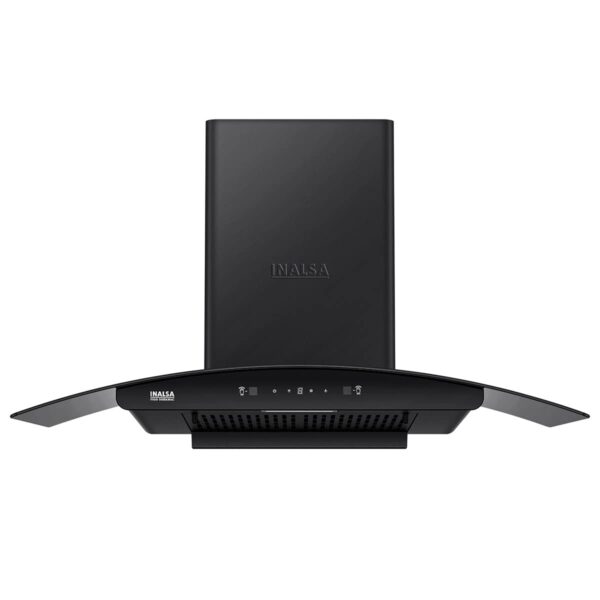 Inalsa Cooker Hood Curvv 90Bkmac | Chimney |Size : 90 cm I Air Flow: 1350m'/hr Metal Oil Collector Thermal Auto Clean Filterless Technology Black Powder Coated Finish Motion Sensor with Touch Control 3 Speed Control with Digital Display