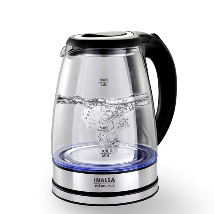 INALSA Electric Kettle for Hot Water |1.8 L Capacity| LED Illumination & Borosilicate Glass Body| 2 Year Warranty|Multipurpose Electric Kettle| Water Boiler (Prism Inox),1350 Watts